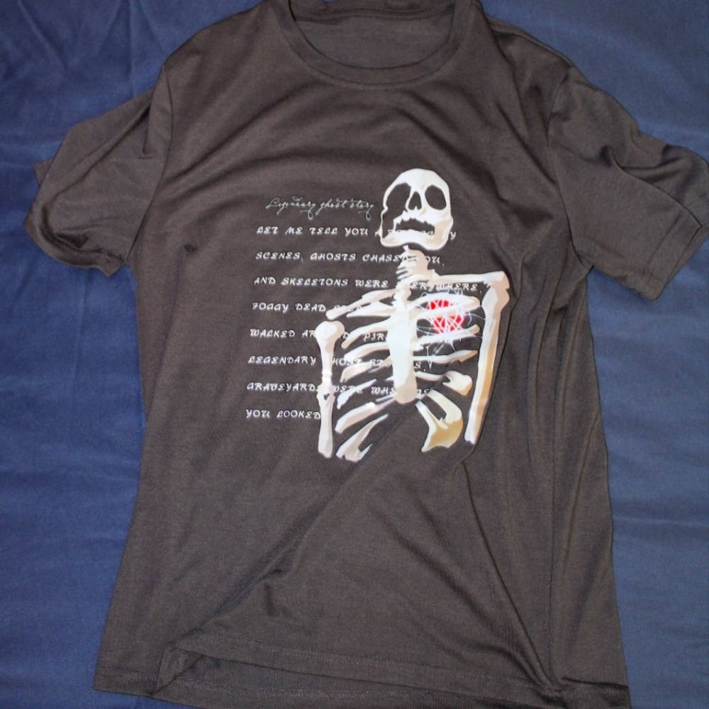 Grunge Skeleton Graphic Slogan Grey Shirt